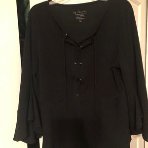 Chico’s Black lace up top size 2 EUC
